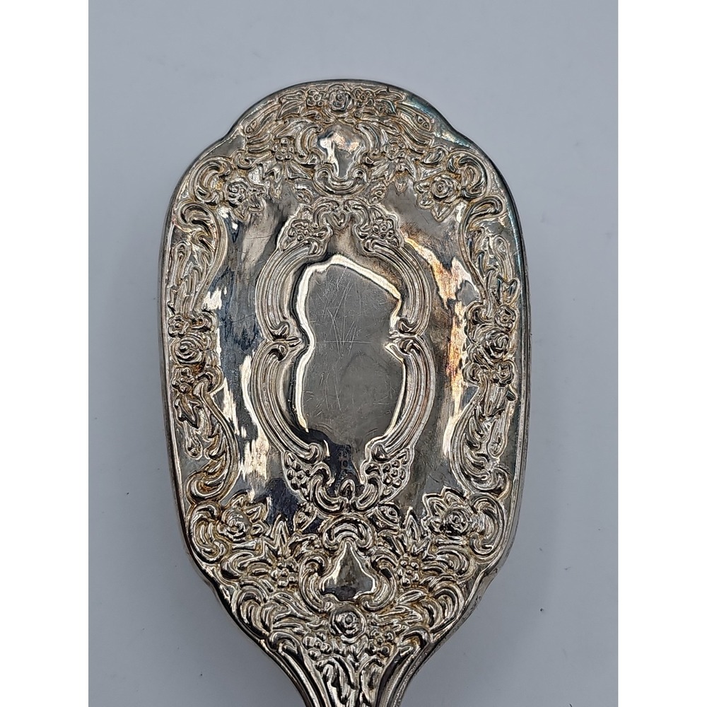 Vintage Godinger Ornate Silver Tone Vanity Hair Brush Floral Scroll - Picture 4 of 9